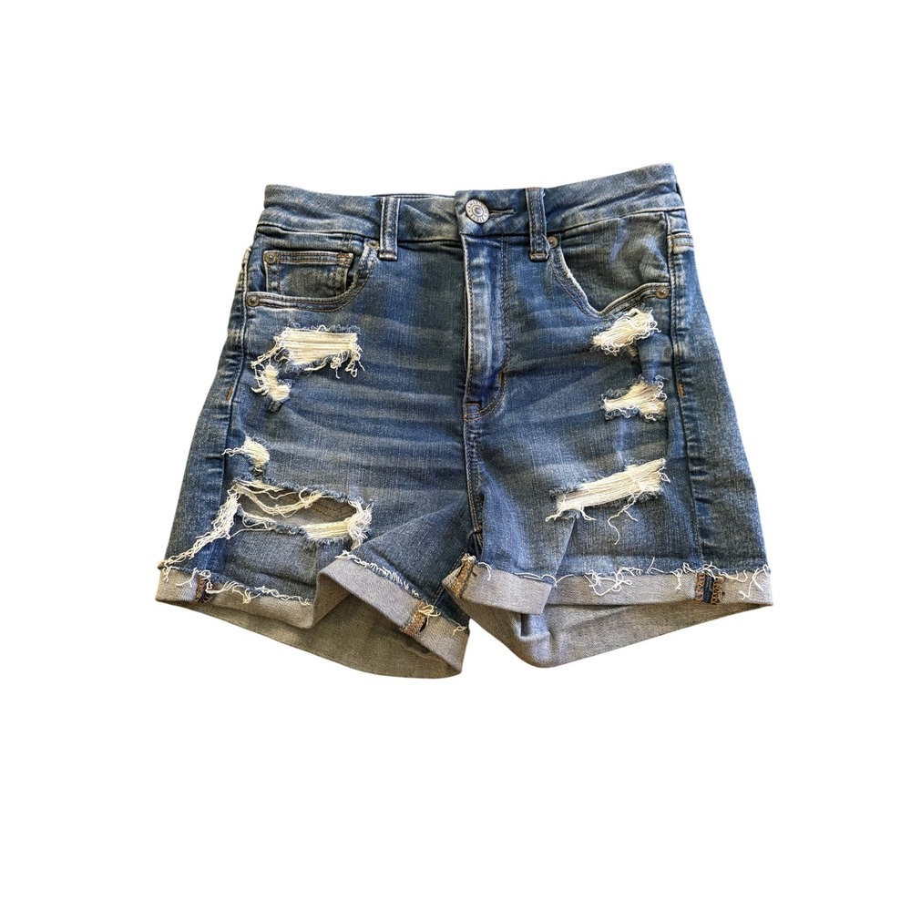 American Eagle Next Level Stretch Distressed Denim Shorts Womens Size 4 Cuffed